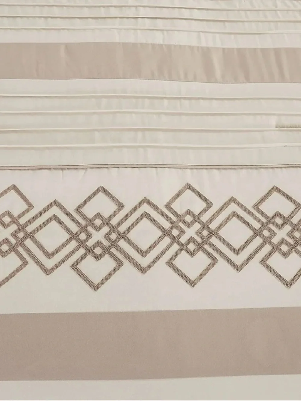 Cream and Taupe Geometric king 3 piece Embroidered Comforter Set